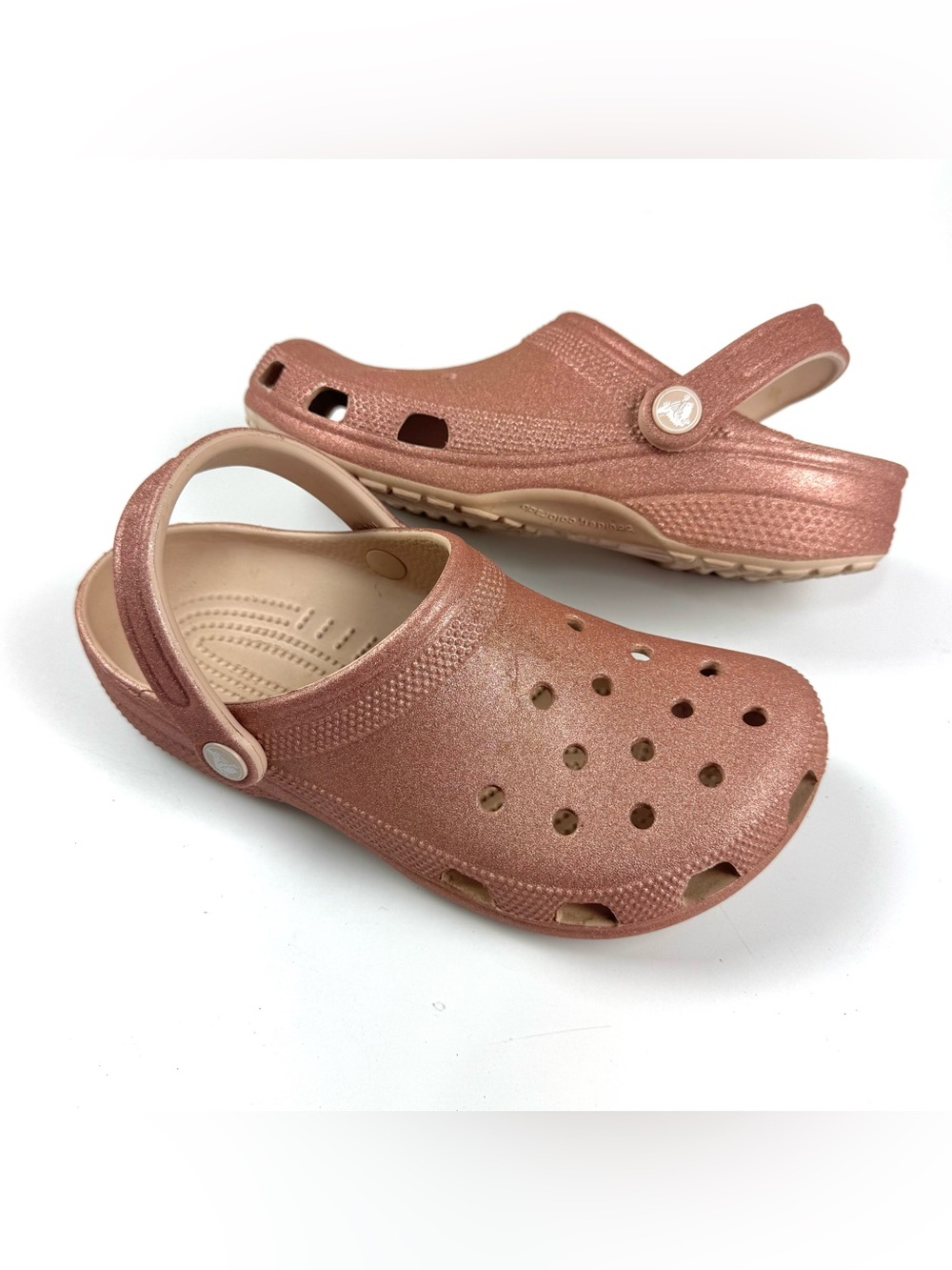 Crocs Classic Glitter Clogs Women’s Sz 8 Sparkling Quartz Pink Comfort Shoes EUC